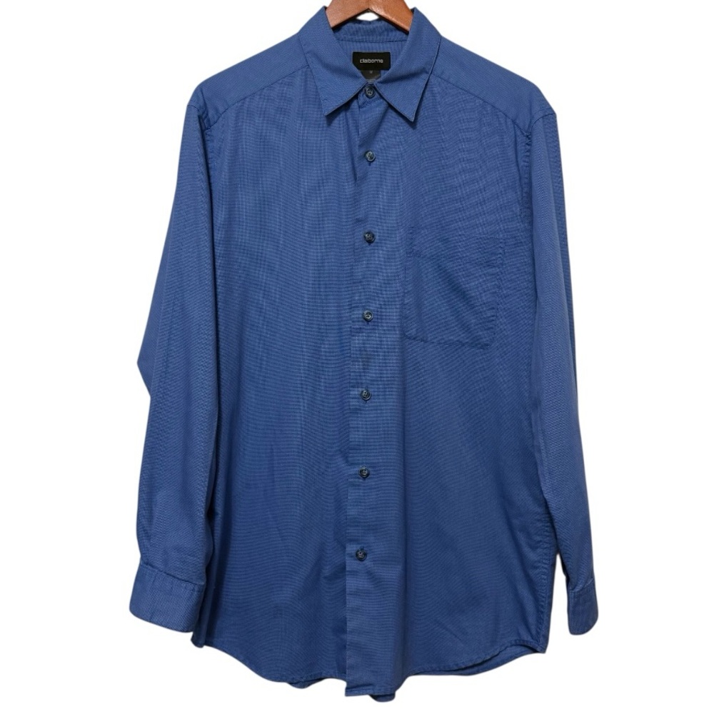 Claiborne Long Sleeve Button Up Collared Dress Shirt Men's Size Medium Blue